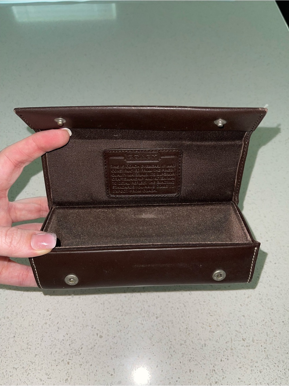 Coach Dark Brown Leather Snap Sunglasses Case